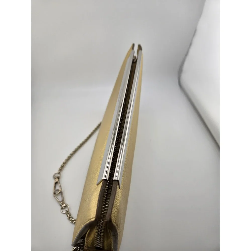 Saint Laurent Luteia Gold Metallic Leather Clutch Bag with Chain COA